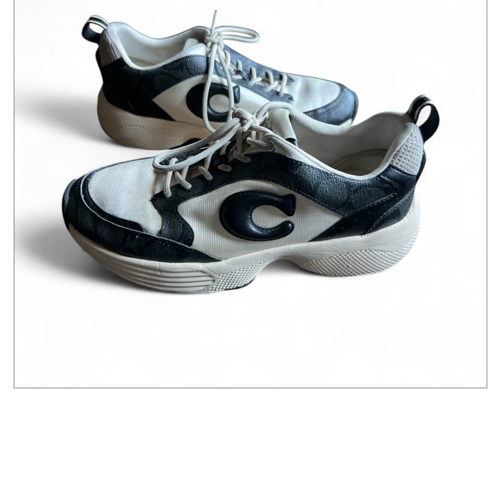Coach White and Black Chunky Lace-Up Sneakers